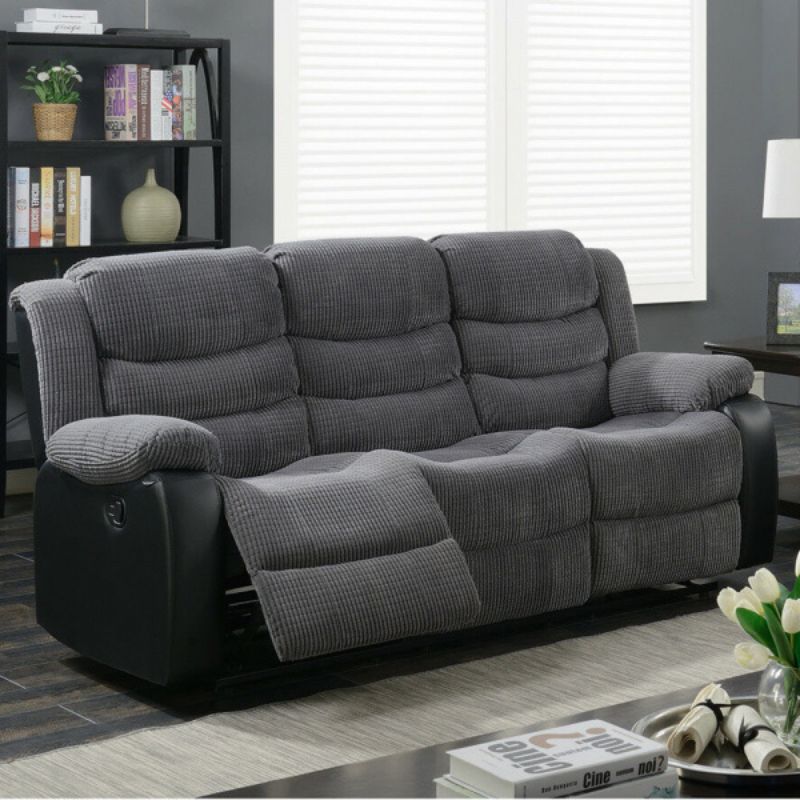 Rio cord fabric 2 seater recliner sofa in elephant grey with soft upholstery solid furniture UK