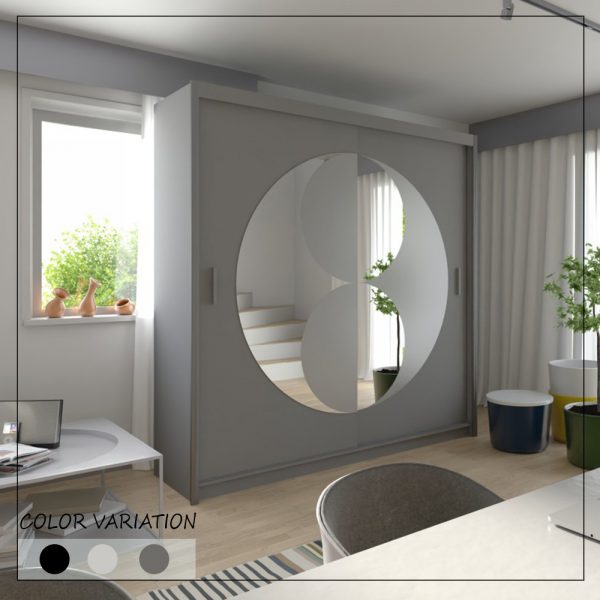 Rio Grey sliding mirror wardrobe with 2 doors for modern bedroom storage
solid furniture UK
