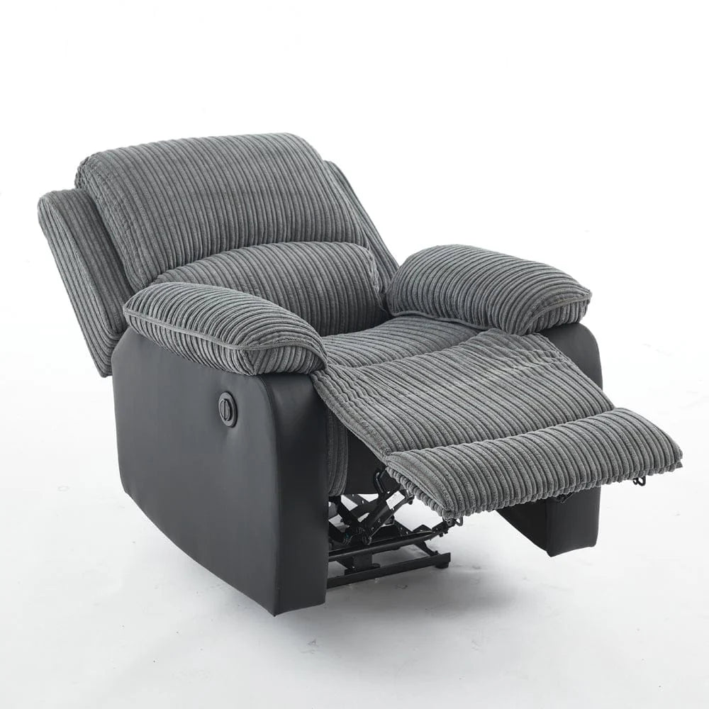 Front view of Rio single recliner chair in reclined position with footrest extended solid furniture UK