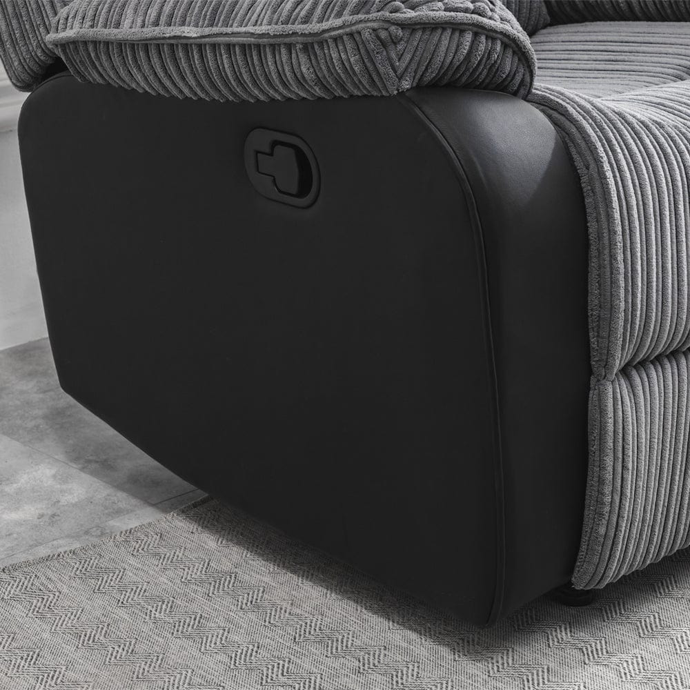 Side view of Rio single recliner grey chair showing structure and reclining mechanism solid furniture UK