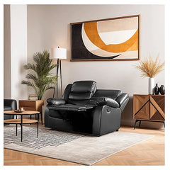 Roma 2 seater recliner sofa in open position showing extended footrests and comfort seating solid furniture UK