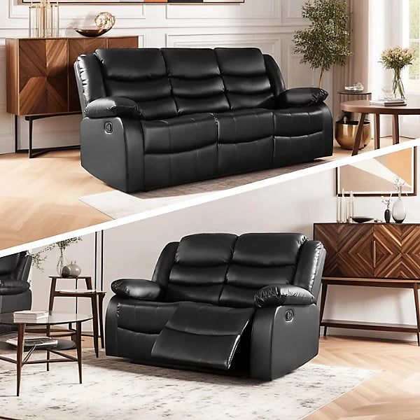 Roma 3+2 black air leather recliner sofa set with modern design and dual recliners solid furniture UK