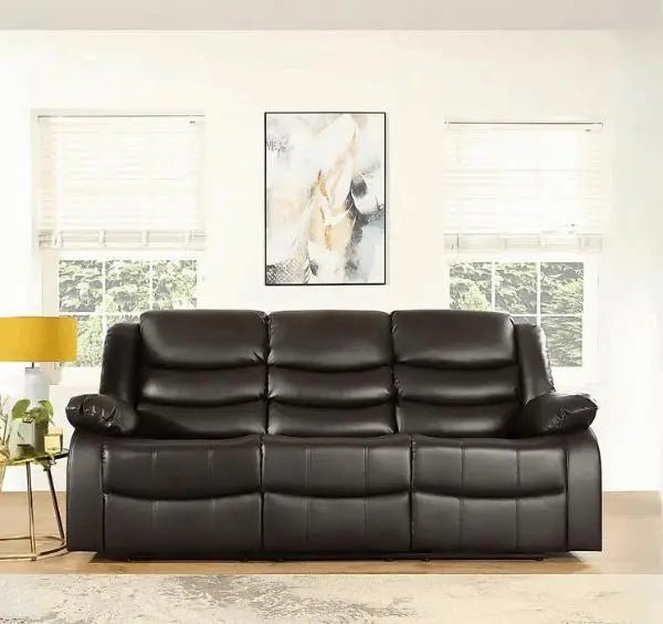 Roma brown leather 3 seater recliner sofa main view with padded armrests SOLID FURNITURE LTD