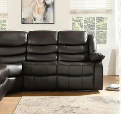 Side view of Roma brown leather recliner corner sofa showing reclining function and strong frame solid furniture UK