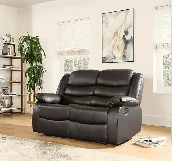 Roma brown leather 2 seater recliner sofa compact and stylish design SOLID FURNITURE LTD
