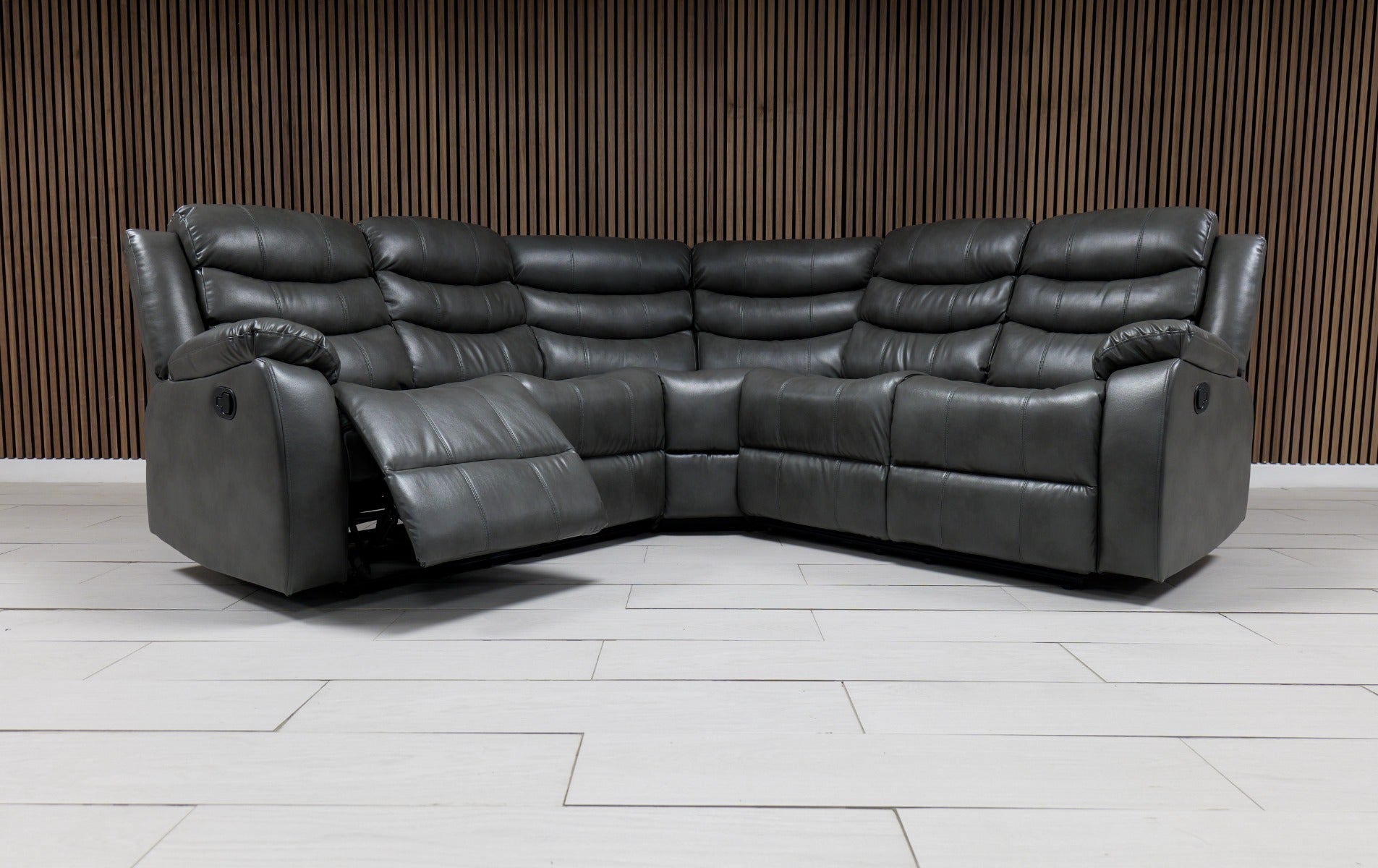 Roma dark grey leather recliner corner sofa main view with elegant 5 seater design solid furniture UK