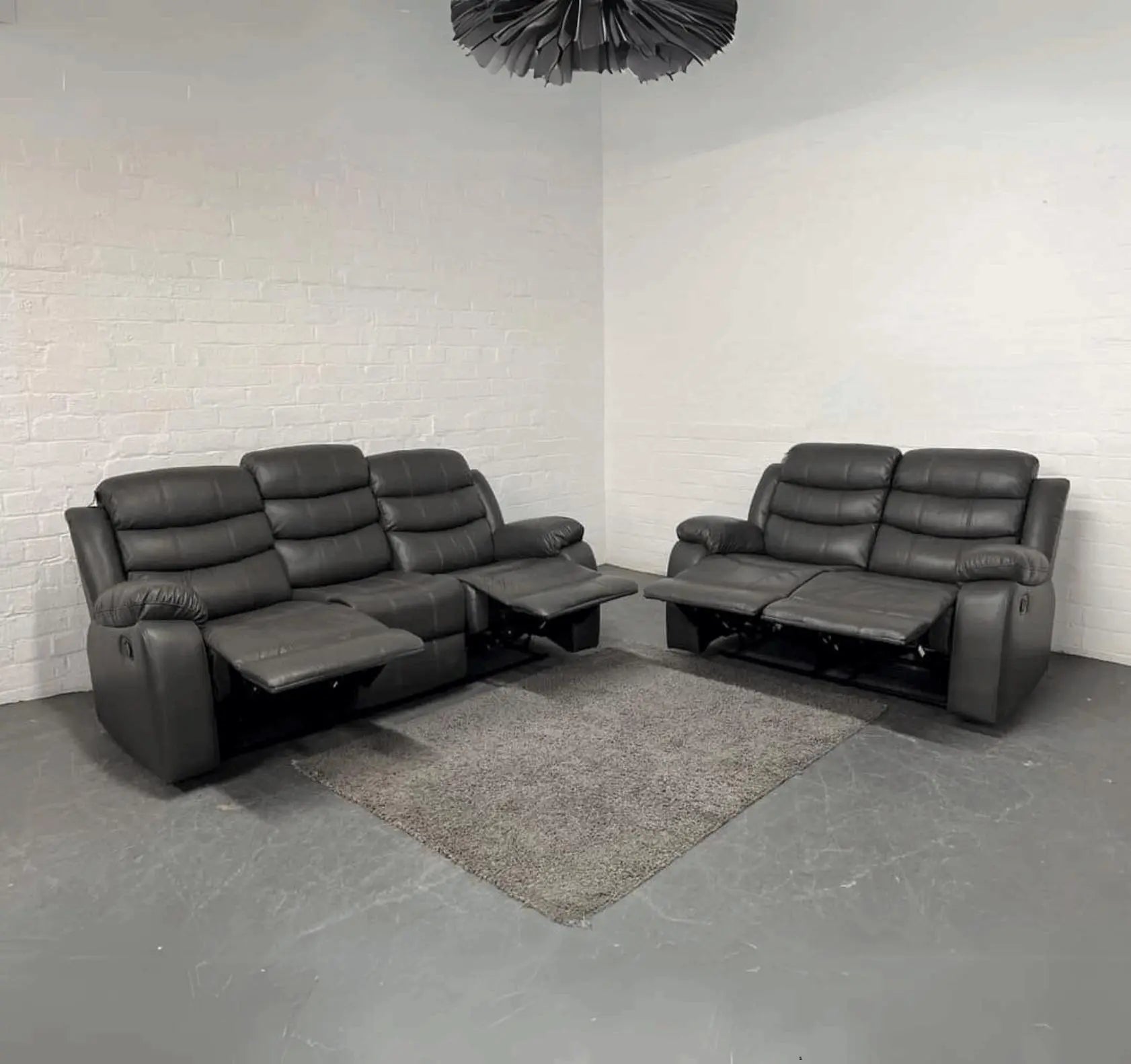 Roma dark grey air leather recliner sofa main view with modern design and dual reclining seats solid furniture UK