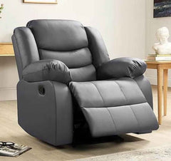 Roma grey leather recliner single chair main view with modern and stylish finish SOLID FURNITURE LTD