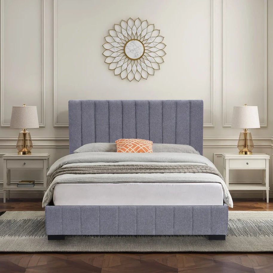 Roma grey velvet bed frame main view Solid Furniture UK