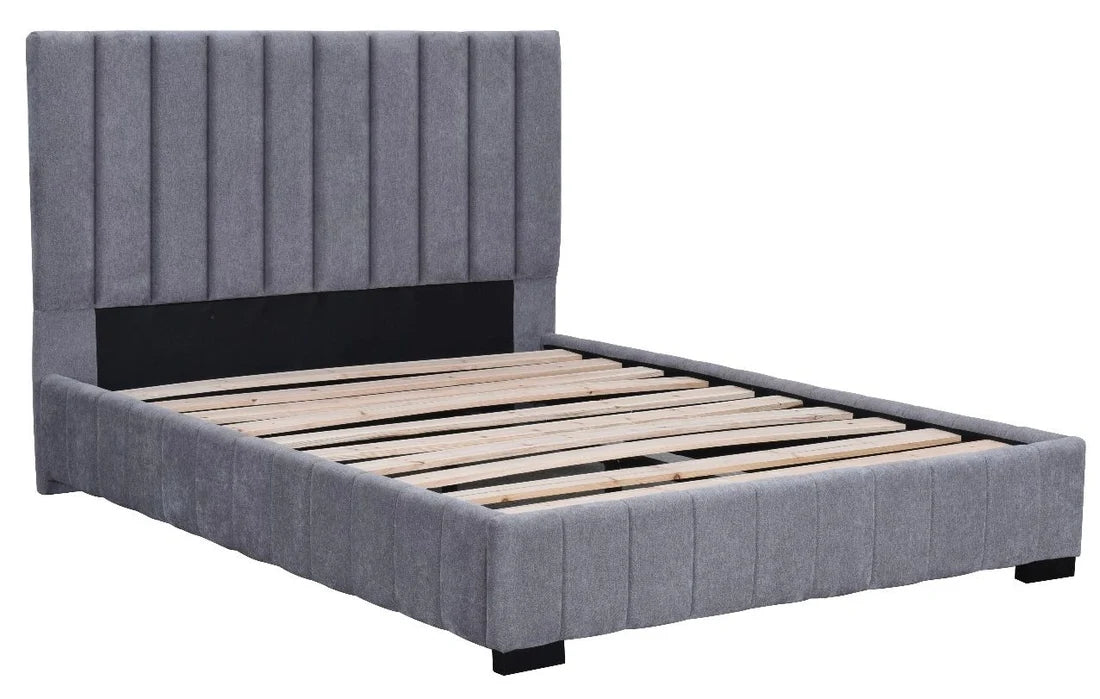 Roma grey velvet double bed inside view and base Solid Furniture UK