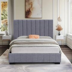 Roma grey velvet double bed frame main view Solid Furniture UK