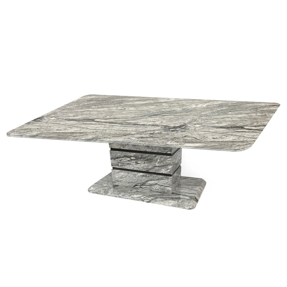 Front view of Roseberry Dining Table with grey and white marble-effect finish from Solid Furniture UK
