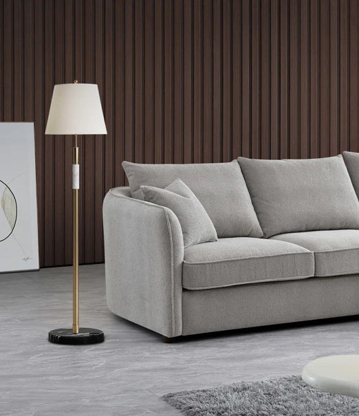 Side view of Rubin pebble bouclé corner chaise sofa with curved silhouette solid furniture UK