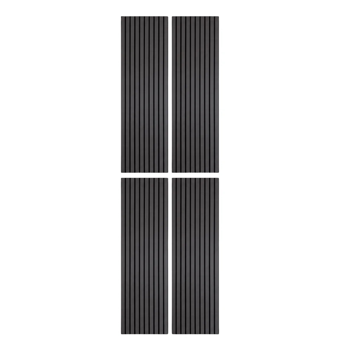 Close-up view of black oak slatted acoustic wall panel featuring dark wood texture and modern slat detailing by solid furniture UK