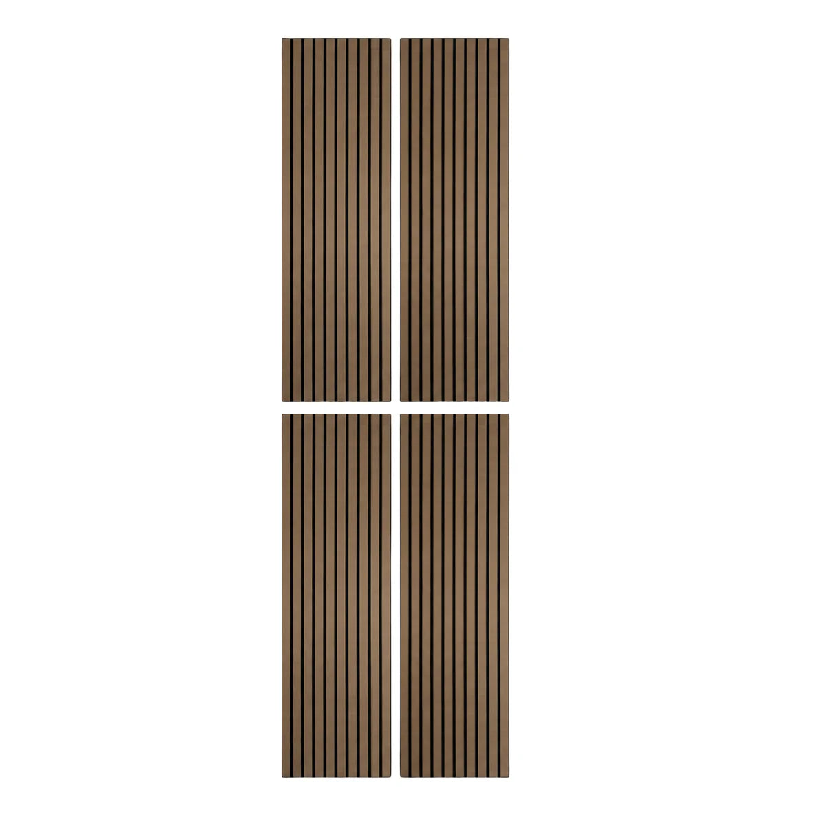 Close-up view of smoked oak slatted acoustic wall panel with rich brown wood finish and acoustic slat detail by solid furniture UK
