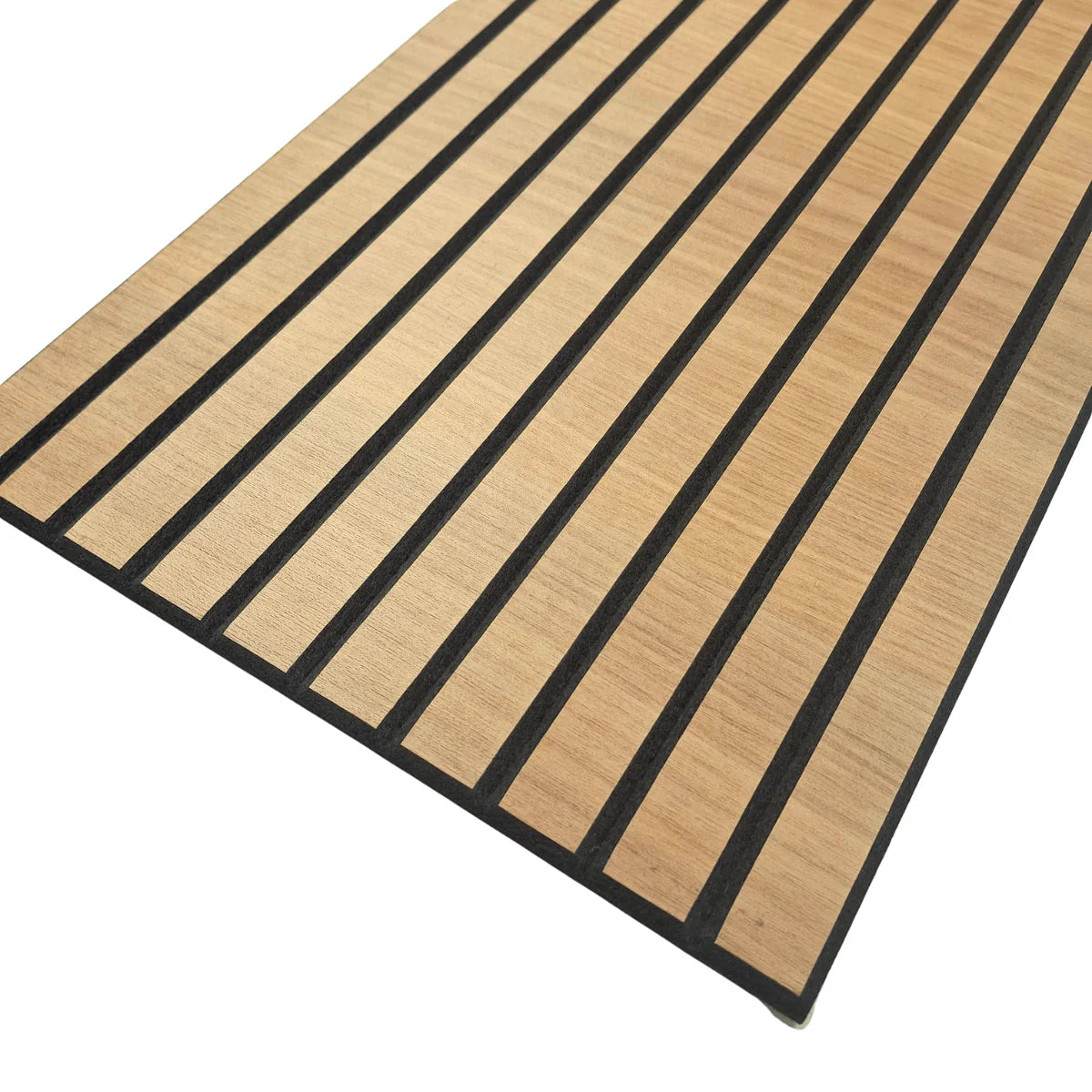 Slatted acoustic wall panel in walnut finish featuring warm natural wood tones suitable for elegant interior feature walls by solid furniture UK