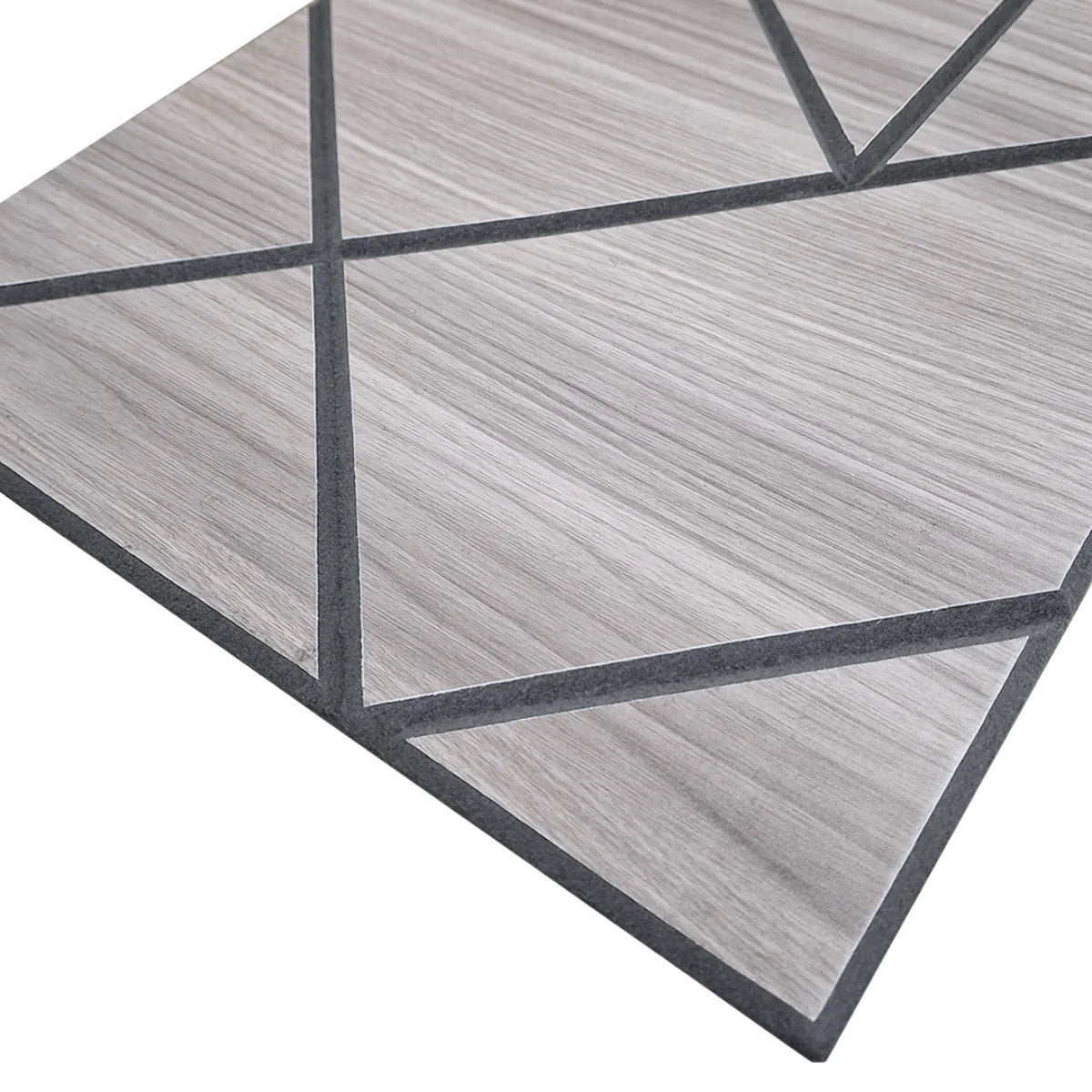Close up view of Shard Acoustic Wall Panels by Solid Furniture UK in grey oak wood effect showing detailed texture and acoustic felt backing, pack of 4 self adhesive panels for modern UK interior design