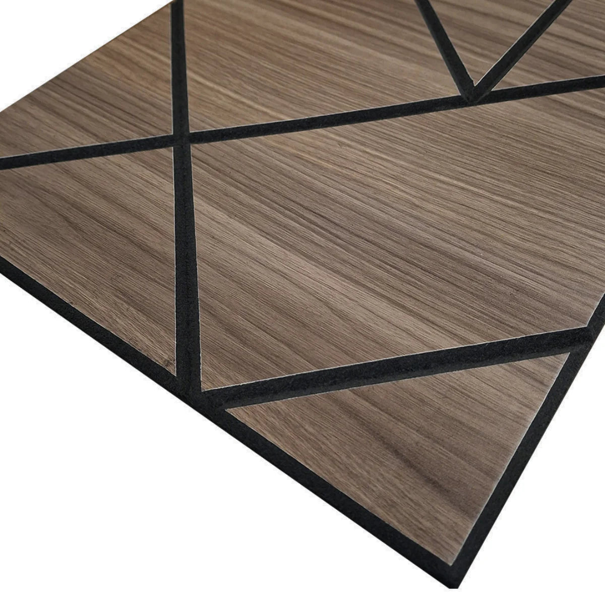 Close up view of Shard Acoustic Wall Panels by Solid Furniture UK in smoked oak finish showing fine wood grain texture and acoustic felt backing, pack of 4 self adhesive panels for UK interiors