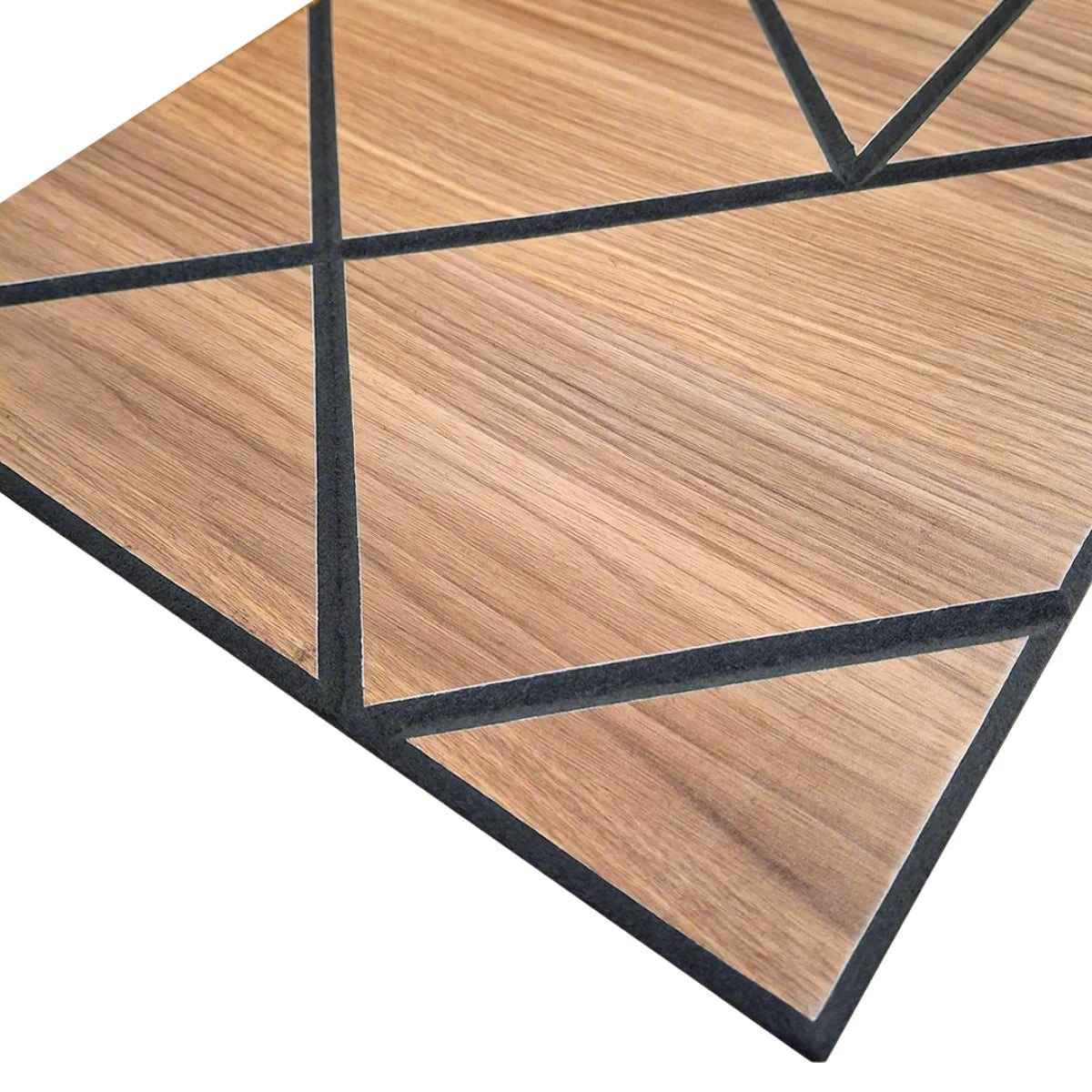 Close up view of Shard Acoustic Wall Panels by Solid Furniture UK in walnut finish showing rich wood grain texture and acoustic felt backing, pack of 4 self adhesive panels for elegant UK homes and commercial spaces
