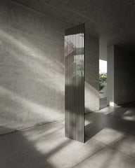 Original shiny silver wall panels 60x240 by Solid Furniture UK showing natural finish, slatted design, and true product appearance