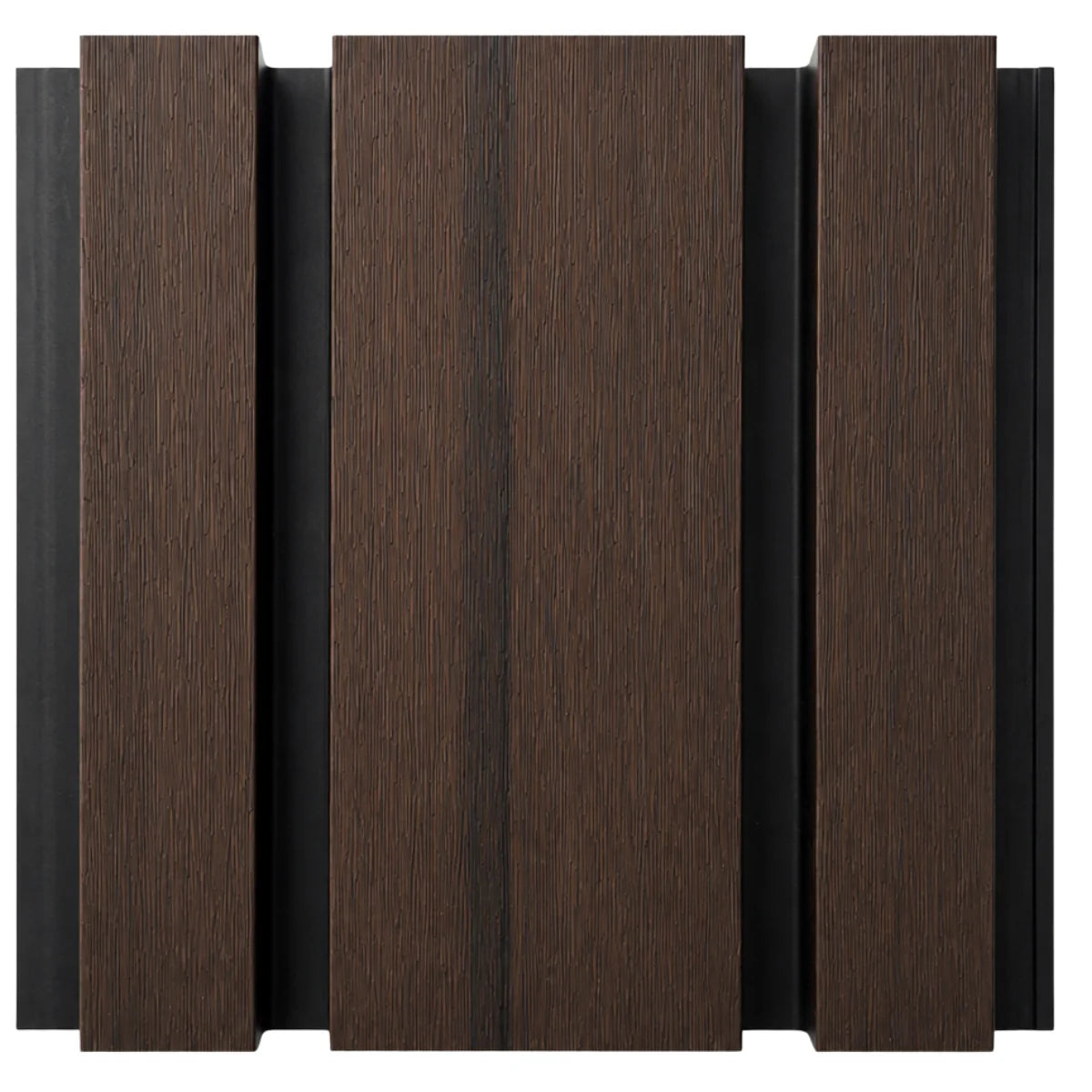 Close up texture of Smoked Oak waterproof composite wall cladding panel for outdoor use solid furniture UK
