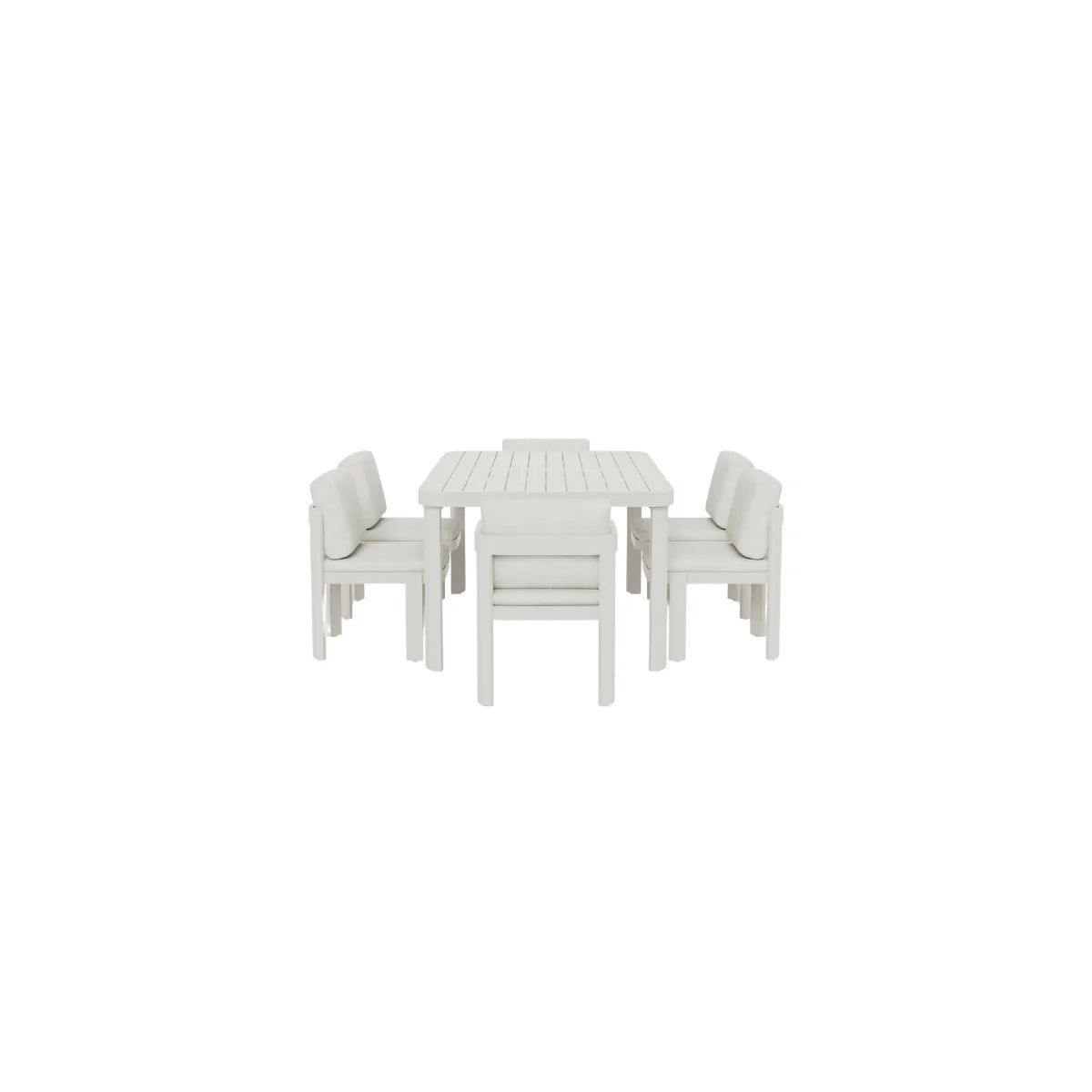 Angled view of Sofia 6-seater outdoor dining set showing full design, cushions, and table surface