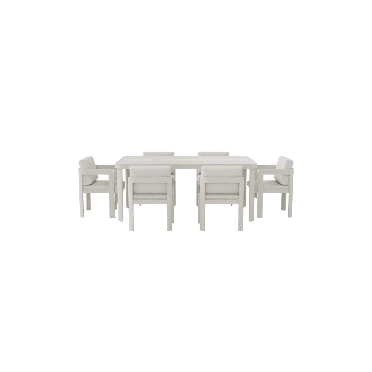 Side profile view of Sofia dining table and chairs highlighting aluminium frame and structure