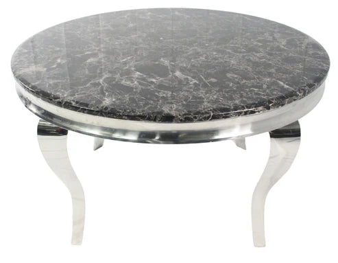 Sofia 1.1m round grey marble dining table with elegant grey pedestal base solid furniture UK