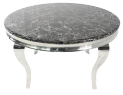 Sofia 1.1m round grey marble dining table with elegant grey pedestal base solid furniture UK