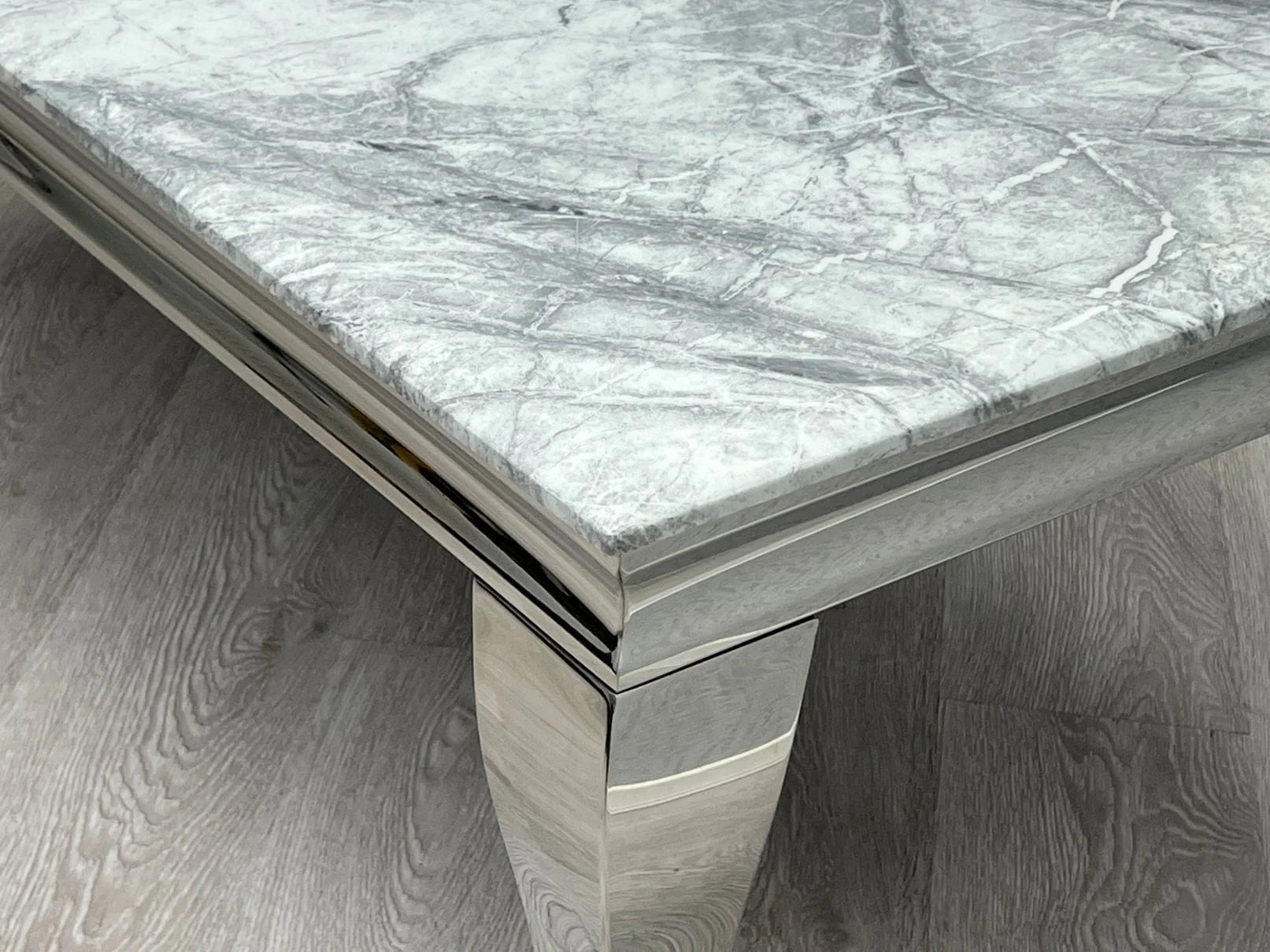 Sofia 2m grey marble dining table with luxury grey base designed for large dining spaces solid furniture UK