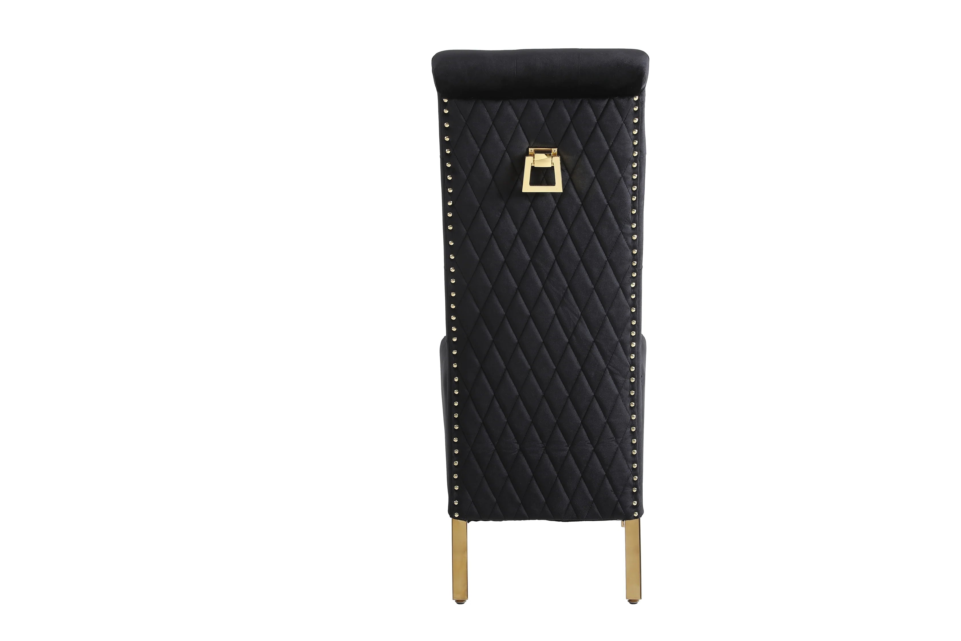 Back view of Sofia Velvet Dining Chair in Black & Gold featuring elegant square knocker design solid furniture UK
