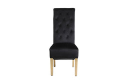 Sofia Square Knocker Velvet Dining Chair in Black & Gold, main front view for modern UK dining rooms solid furniture UK