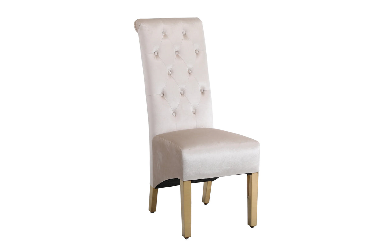 Sofia Square Knocker Velvet Dining Chair in Cream & Gold, main front view showing luxury design for UK homes solid furniture UK
