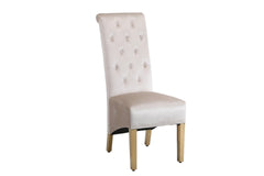 Sofia Square Knocker Velvet Dining Chair in Cream & Gold, main front view showing luxury design for UK homes solid furniture UK