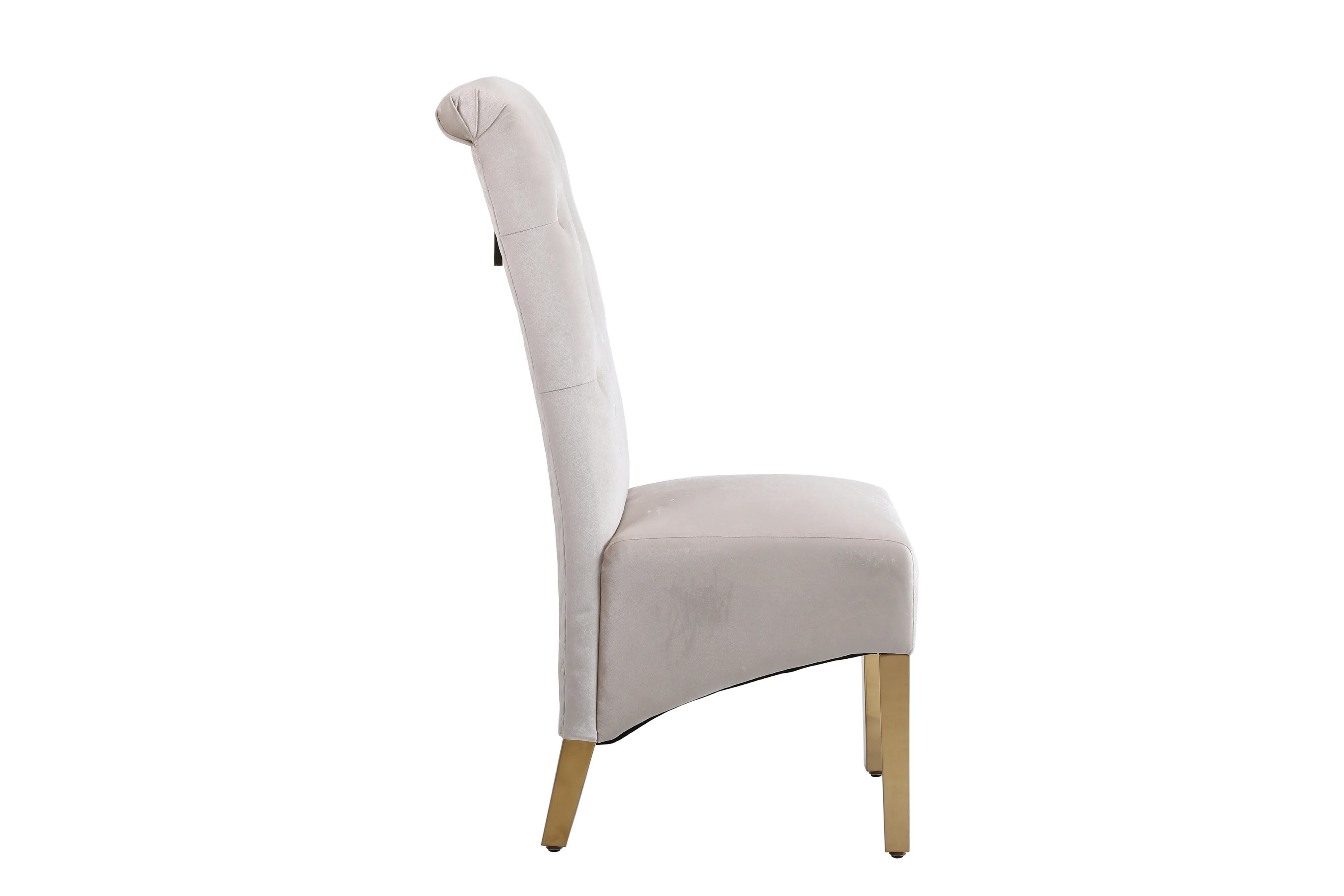Side view of Sofia Velvet Dining Chair in Cream & Gold showing elegant silhouette and gold frame solid furniture UK