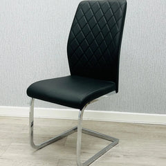 Atlantis Dining Chair black PU faux leather dining chair with chrome frame UK
