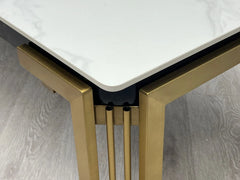 Sorrento rectangular ceramic coffee table with gold frame corner view | Solid Furniture UK