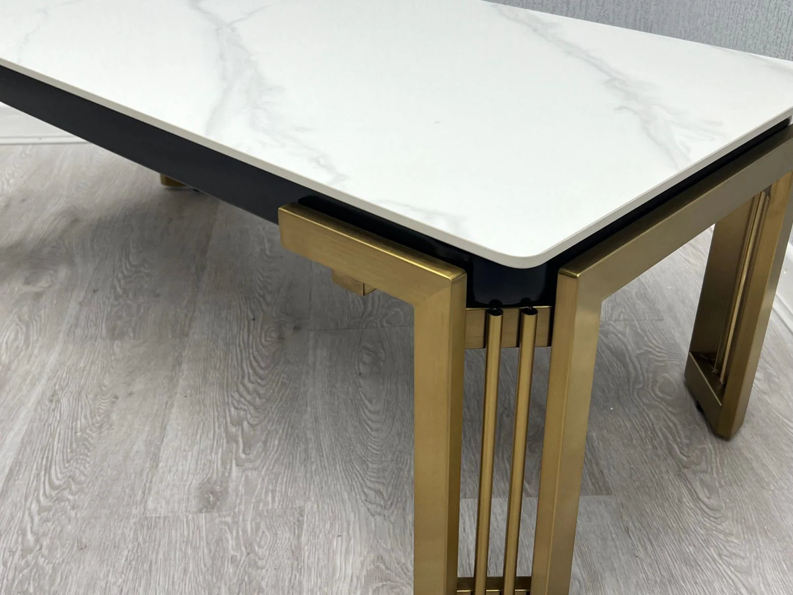 Close-up view of Sorrento ceramic dining set showing premium tabletop finish and luxury knocker chairs detail UK modern dining furniture Solid Furniture UK