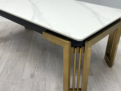 Close-up view of Sorrento ceramic dining set showing premium tabletop finish and luxury knocker chairs detail UK modern dining furniture Solid Furniture UK