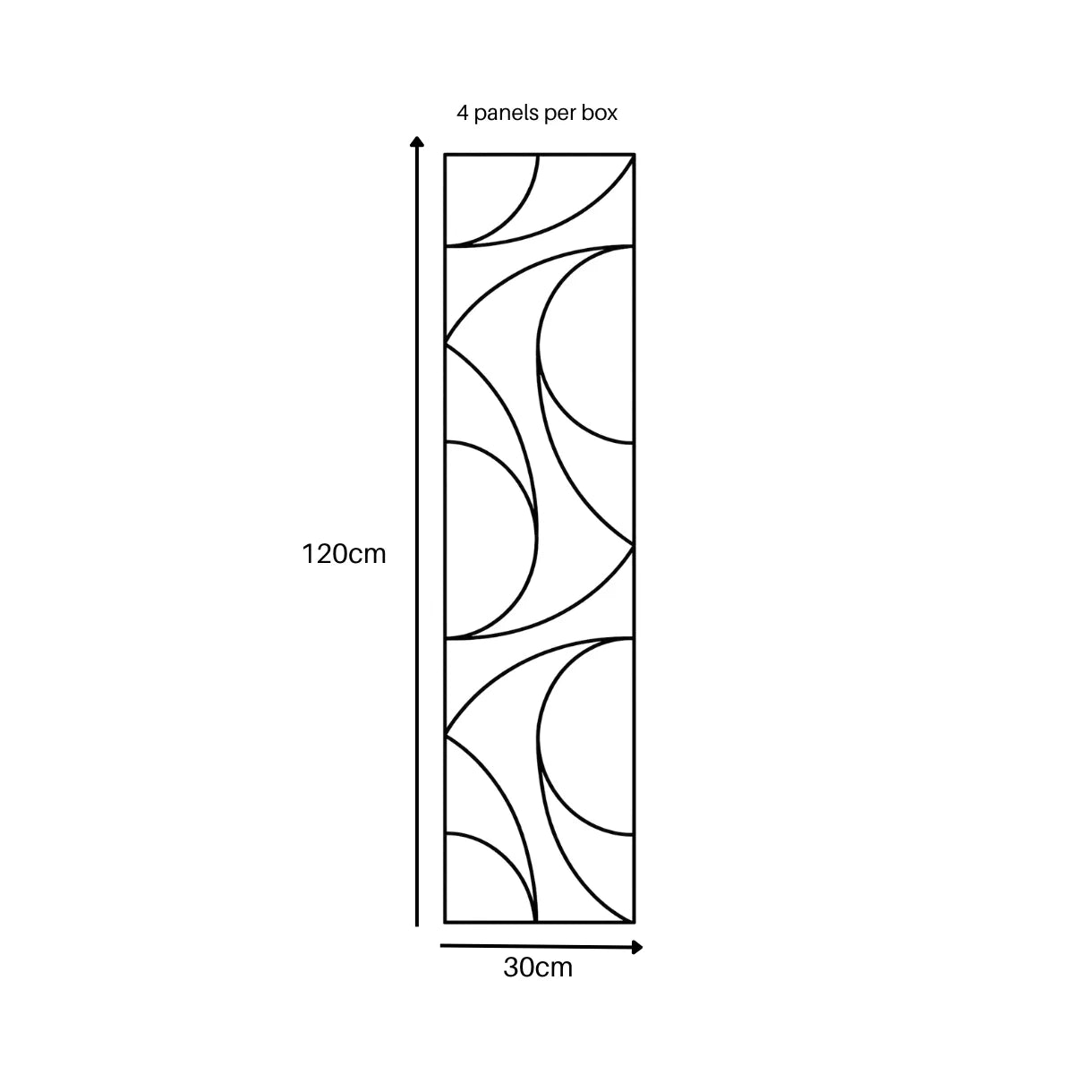 Spiral acoustic wall panels showing product dimensions 120cm x 30cm pack of 4 with real wood veneer and acoustic felt backing by Solid Furniture UK