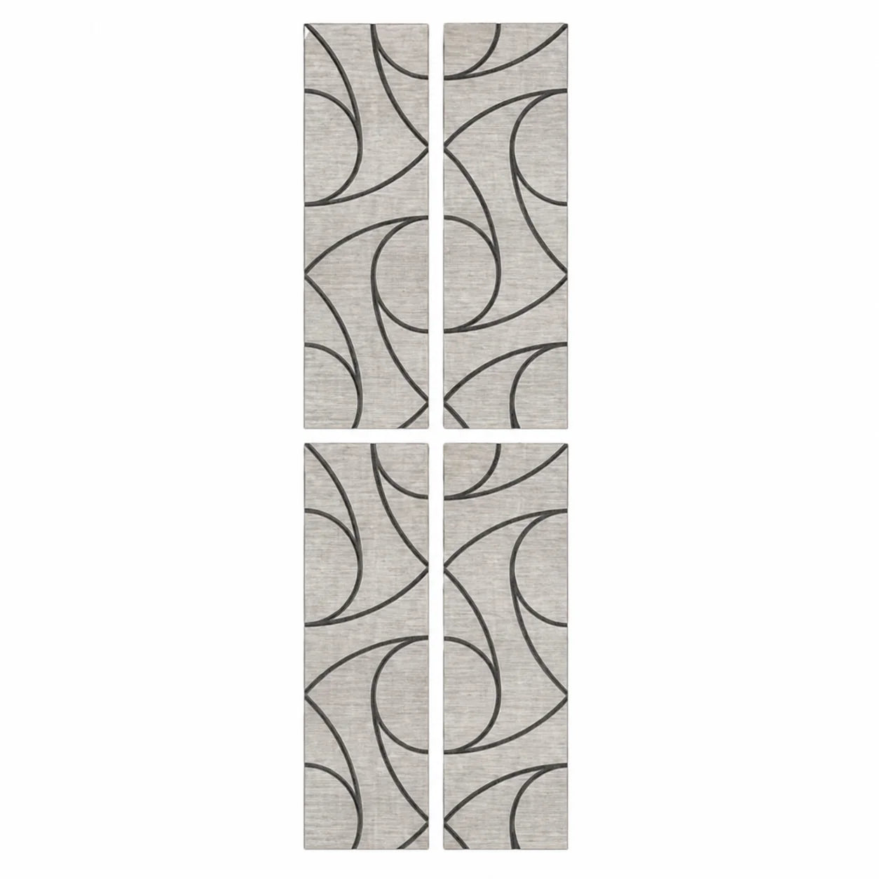 Close up view of spiral acoustic wall panels pack of 4 in grey oak finish highlighting surface grain detail and acoustic backing by Solid Furniture UK