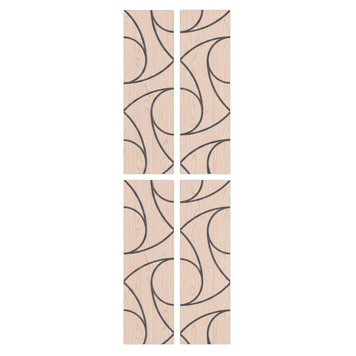 Close up view of spiral acoustic wall panels pack of 4 in premium oak finish showing real wood veneer texture and acoustic felt backing by Solid Furniture UK