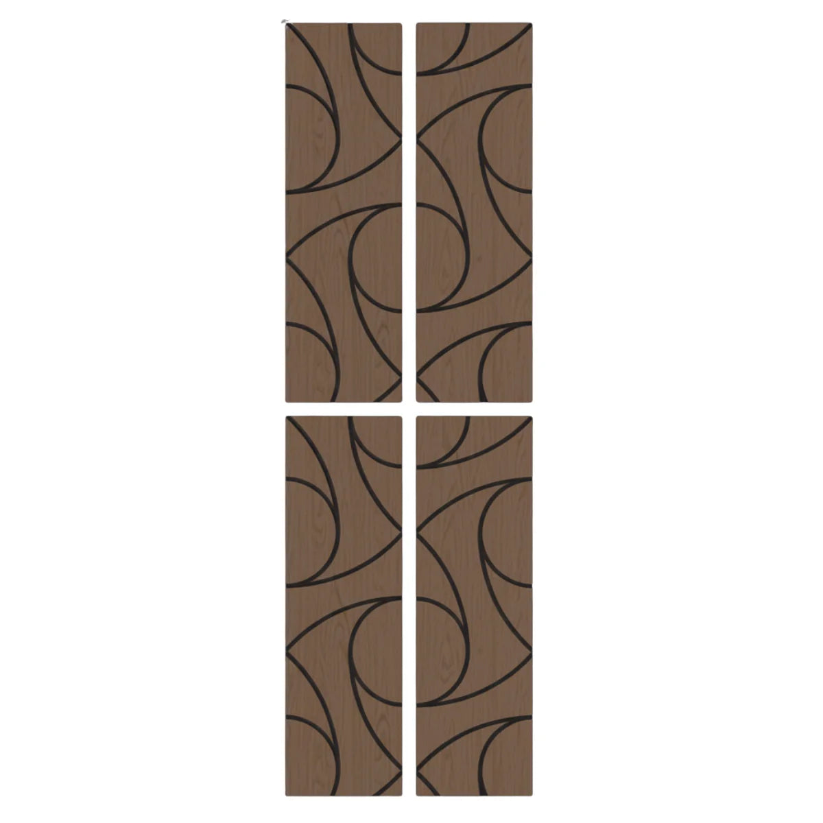 Close up view of spiral acoustic wall panels pack of 4 in smoked oak finish showing detailed wood veneer texture and acoustic felt backing by Solid Furniture UK