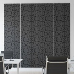 Spiral acoustic wall panels pack of 4 in black oak installed in a study room feature wall enhancing modern workspace interiors by Solid Furniture UK