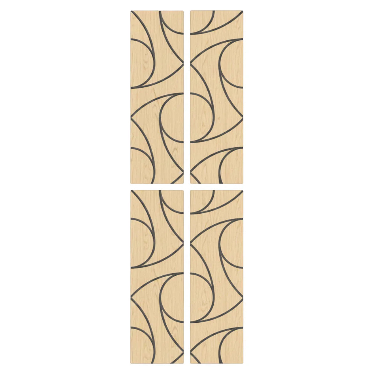 Close up view of spiral acoustic wall panels pack of 4 in walnut finish showing rich wood veneer texture and acoustic felt backing by Solid Furniture UK