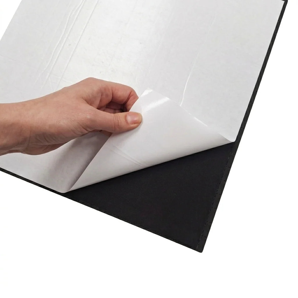 Peel and stick backing of square mosaic wall tiles 30 x 30cm pack of 10 by Solid Furniture LTD showing self-adhesive feature