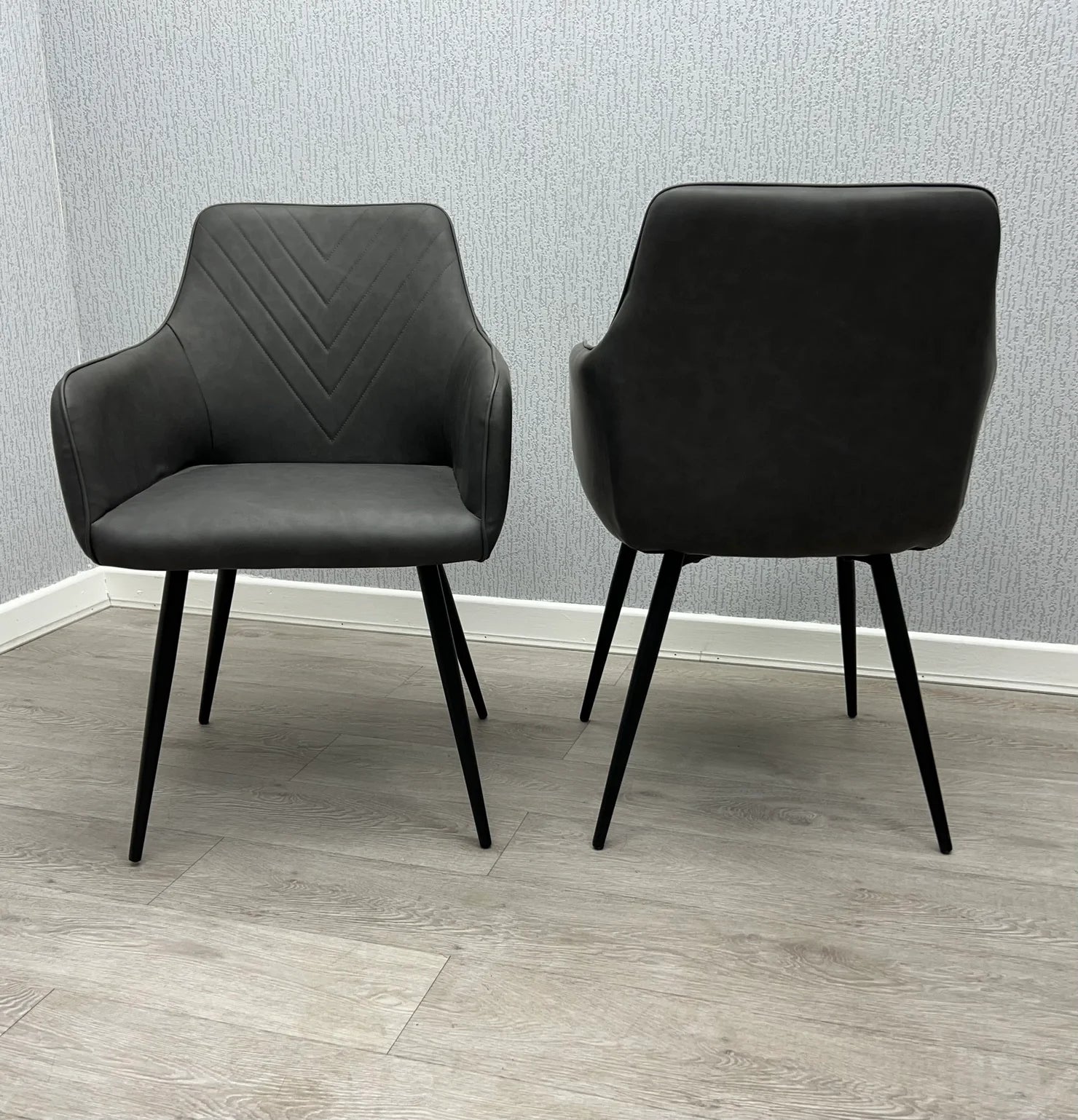 Stanford grey upholstered dining chairs modern design UK comfortable dining room seating solid furniture uk