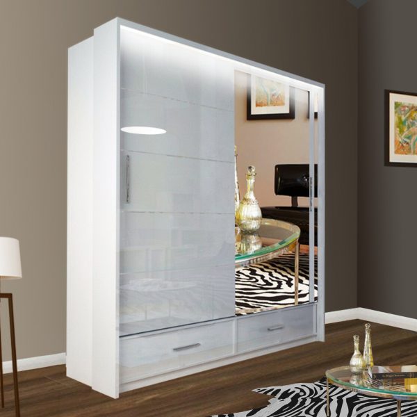 Full-length mirror on SYCYLIA 150cm Sliding Wardrobe brightening the room and adding style to UK bedrooms