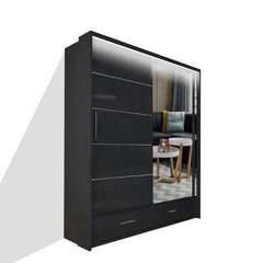 Side profile of SYCYLIA 150cm Sliding Wardrobe (66cm depth) showcasing space-saving design for compact UK bedrooms