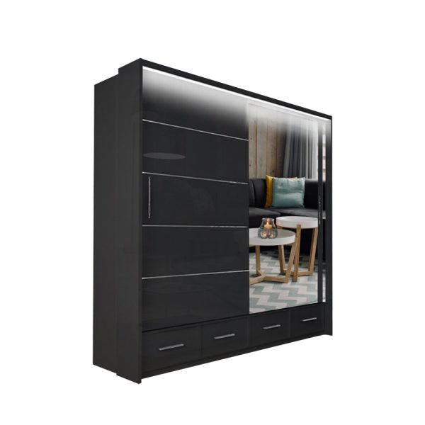 Side profile of SYCYLIA 208cm Sliding Wardrobe (66cm depth) highlighting space-saving design for medium-sized UK bedrooms